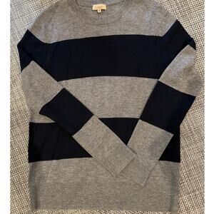 ARITZIA BABATON Striped Merino Wool Cashmere Crewneck Sweater Gray Blue M Preppy